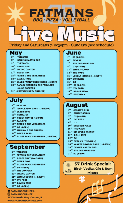 Fatmans Live Music Line-up in Gurnee