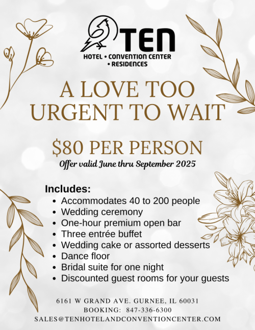 Host a wedding at The Ten Hotel Gurnee