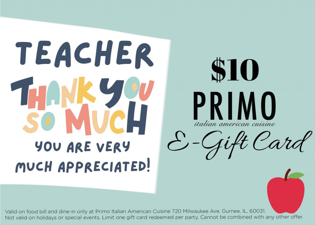 $10 Primo Teacher Appreciation E-Gift Card