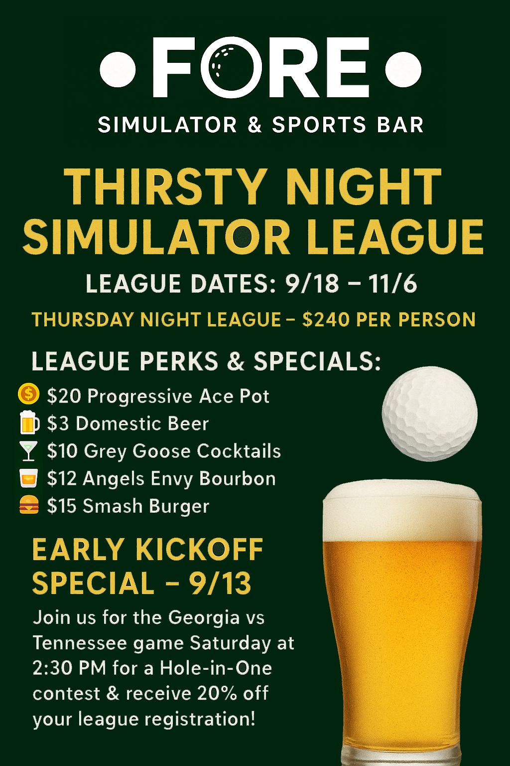 Fall Thirsty Thursday Golf Sim League at Ten Hotel in Gurnee